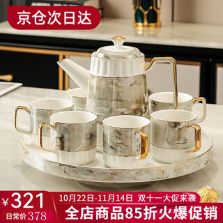 Yanzhi wedding gift for newlyweds tea set living room home coffee table sideboard ornaments light luxury housewarming gift rotating marble tea set gift box