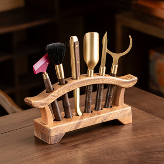Shangzhi walnut tea ceremony six gentlemen set high-end home storage rack solid wood kung fu tea set tea ceremony accessories bamboo ebony + brass-walnut bow tea ceremony rack