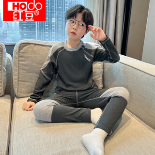 Red bean boys autumn clothes and autumn pants set 2024 new german velvet warm cotton boys spring autumn and winter medium and large children's underwear gray m 120c