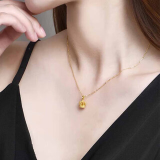 Chow tai fook gold pure gold 999 hollow princess crown pendant pure gold necklace women's clavicle chain valentine's day gift pure gold king with s925 chain