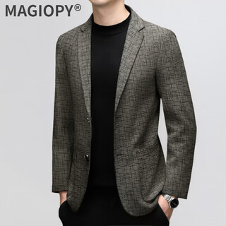 Magiopy high-end brand high-end autumn and winter men's slim fit sheepskin suit top genuine leather light business printed leather jacket sheepskin-linen pattern xl 105-120jin jin equals 0.5 kg
