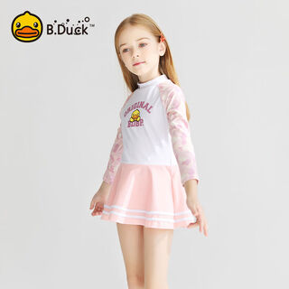 Little yellow duck children's swimsuit split 2024 new princess girls long sleeve one-piece skirt sun protection swimsuit 1006 long sleeve pink 120 130 recommended height 110-120cm weight 30-40 jin jin is equal to 0.5 kg