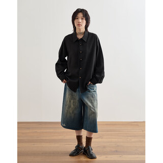 Octopusme new chinese style button-down long-sleeved shirt for women retro linen temperament shirt top gray black l 165/88a