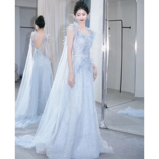 Other the other blue super fairy evening dress birthday party student graduation performance adult ceremony dress fugitive princess engagement toast dress picture color l one size