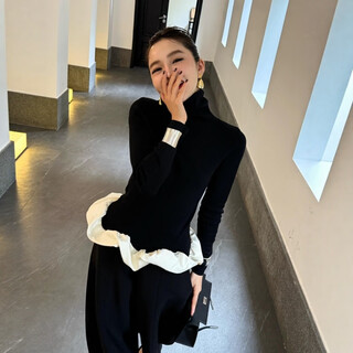 Su yuwei old money style black turtleneck sweater for women autumn and winter high-end small fragrance style slim fit inner sweater design top black follow the store - free shipping insurance s (80-95jin jin is equal to 0.5 kg)