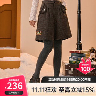 B.duck little yellow duck shorts women's 2025 winter new retro casual coffee color plaid five-leg pants wide leg medium pants women coffee color xl