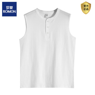 Romon american heavyweight retro henry collar vest summer xinjiang cotton solid color cotton sleeveless t-shirt henry shirt for men and women white 2xl