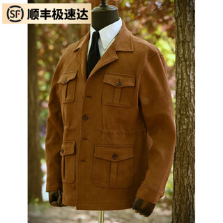 Vdjhe spring and autumn hunting jacket imitation deerskin velvet multi-pocket american casual retro workwear khaki style jacket brown xl