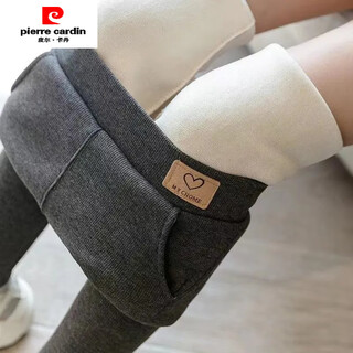 Pierre cardin korean style ribbed leggings with pockets for women, thickened with velvet, high waist, slimming, large size thermal pants for women, cotton pants for women, dark gray, velvet 3xl 135-150