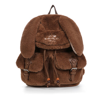 Vanwalk pinecone tribe cute ins rabbit plush backpack girl gift women's bag autumn and winter new casual small backpack star brown