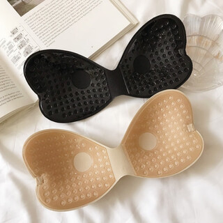 Shijanu seaside vacation underwear, invisible breast patch, breast patch, dress photo, special non-slip push-up silicone thickened bra, black a cup