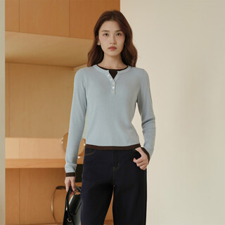 A.yilian shopping mall same style ayilian fake two-piece sweater for women 25 winter new simple knitted sweater slim top salt water blue regular s