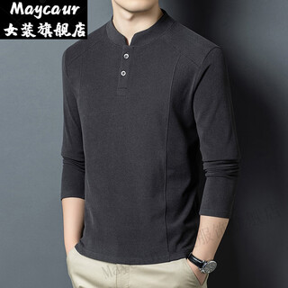 Maycaur xialuo light luxury brand men's clothing 2025 autumn and winter double-sided german velvet bottoming shirt men's henry collar versatile long-sleeved sweatshirt gray m 165 suitable for 90-115 jin jin equals 0.5 kg