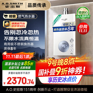 Smith (a.o.smith) garnet 16-liter stainless steel gas water heater, national subsidy, stainless steel heat exchanger package for 8 years, constant temperature, large water volume, wind resistance and anti-freeze jsq31-tc1