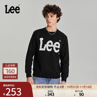 Lee shopping mall same style standard version round neck pullover logo basic casual men's long-sleeved sweatshirt trend lmt006 black s