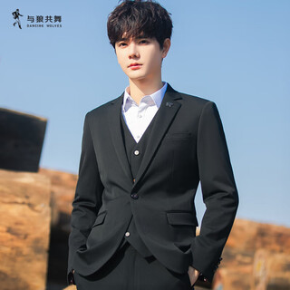 Dances with wolves three-piece suit suit men's korean style casual business small suit jacket slim groom wedding formal top black top s (90jin jin is equal to 0.5 kg or less)