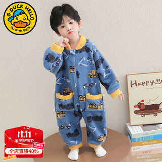 G.duckkids children's clothing boys' pajamas autumn and winter thickened warm coral velvet children's one-piece sleeping bag cartoon baby home clothes blue 110 (recommended height 100cm 4-5 years old) cm