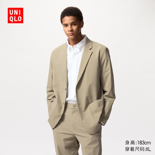 Uniqlo men's high elastic jacket jacket commuting business casual suit 475039 32 dark beige l /175/100a