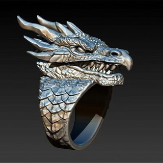 Kzd old phoenix 999 sterling silver pure silver retro domineering and fierce men's dragon ring personalized creative silver magic dragon ring magic dragon head ring same style single pack same style