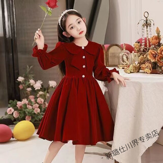 Ge sufan girls' dress high-end autumn and winter red princess dress tutu skirt piano performance suit new year's dress plus velvet 006 regular burgundy spring and autumn style 110