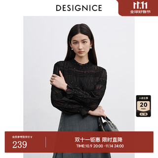 Designice 2025 autumn new intelligent commuting retro lace shirt ruffled long sleeve shirt women black xl