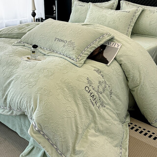 Mercury series home textiles category a maternal and infant grade full matte milk velvet four-piece set winter thickened small fragrance quilt cover baby velvet pink bedding small fragrant peony-fruit green sheet style 1.8m four-piece set/quilt cover 2.0x2.3m