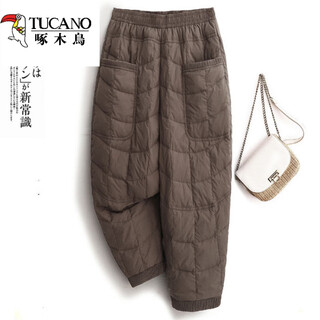 Woodpecker fashionable down cotton pants women's outerwear winter commuting simple cotton casual harem pants slim mom pants light brown thin m