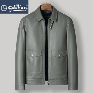 金利来（Goldlion）2024新款头层牛皮皮夹克 海宁真皮皮衣 男短版衣翻领外套潮 大象灰单层皮 4XL _165-179斤