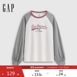 Gap women's 2025 autumn new cotton washed offset logo loose long-sleeved casual top 792651