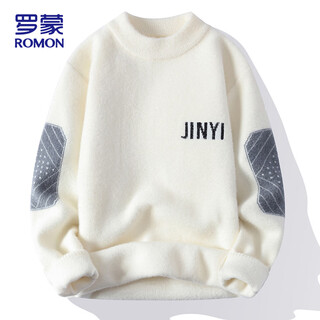 Romon fleece sweater men's autumn and winter casual round neck all-in-one fleece sweater thickened warm sweater men's clothing