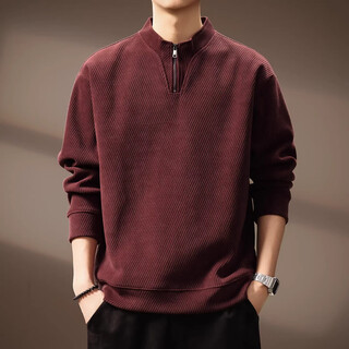 Kazuki kuraishi kazuki kuraishi year of the horse, benmingnian, high-end texture heavy sweatshirt for men, autumn and winter casual loose half-zip top, maroon xl 140-160jin jin is equal to 0.5 kg