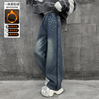 Mumuwu girls' velvet thickened jeans autumn and winter children's large and medium-sized loose casual pants girls' warm straight pants