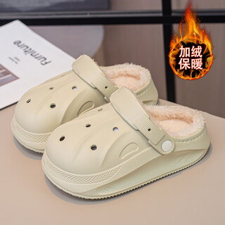 泰兰尼斯儿童棉拖鞋2025秋冬新款男童加绒保暖洞洞鞋中大童男孩踩屎感拖鞋 沙色【旗舰版】 25 _【24-25】