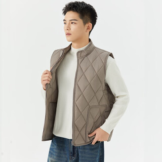 陌飘秋冬季羽绒棉马甲男轻薄保暖背心内穿小棉袄贴身内胆立领马夹外套 卡其色 XL 125-135斤