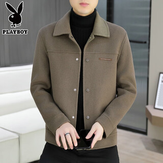 Playboy 2025 double-sided wool coat men's korean style lapel short wool double-sided woolen thickened woolen coat for men dark brown l 175/96a