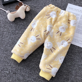 YEEHOO FASHION英氏宝宝棉服冬季外套婴儿棉袄上衣新生儿加厚加绒冬装保暖法兰 黄乖兔(双层绒裤) 90 cm(XL码)