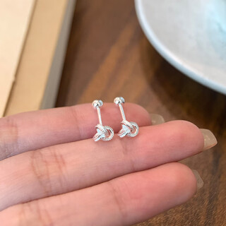 Qi xiaomi s999 sterling silver ruyi knot earrings for women with pierced ears, small earrings with screw twist buckles, high-end earrings that can be removed when sleeping, a pair of 999 pure silver ruyi knot earrings, small size
