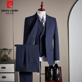 Pierre cardin brand wool suit for men, business casual, korean style, slim, large size, professional formal wear, groom and wedding suit, navy blue xl 52
