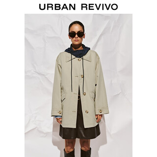 Ur2025 new autumn women's amber streamer style contrast drawstring hooded windbreaker uwu150024 light khaki (loose) xs