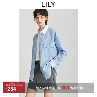 Lily2025 new winter women's clothing retro contrasting vertical stripes temperament versatile loose commuting long-sleeved shirt jacket 401 blue s