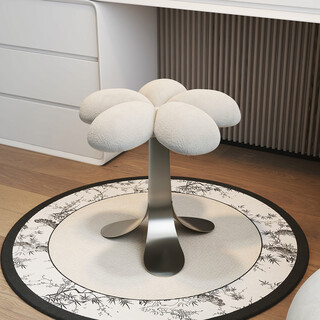 Linjie internet celebrity stool makeup stool cream style new round stool bedroom dressing table stool light luxury simple makeup comb seat flower silver frame white velvet