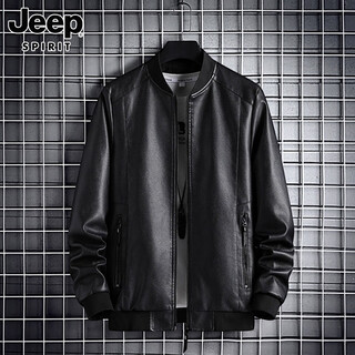 Jeep spirit jeep leather jacket men's 2025 spring and autumn motorcycle men's baseball uniform leather jacket jacket spring and autumn men 2102 black xl recommended 120-140jin jin is equal to 0.5 kg