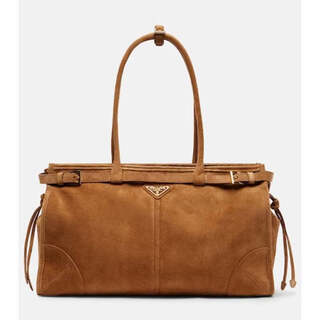 Prada luxury women's bonnie large suede handbag shoulder bag brown one size