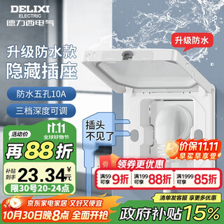 德力西开关插座86型嵌入式插座冰箱内嵌式隐藏式插座 防水白色10A五孔
