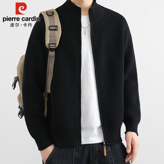 Pierre cardin sweater men's autumn and winter trendy high-end cardigan jacket men's casual stand-up collar sweater men's black xl