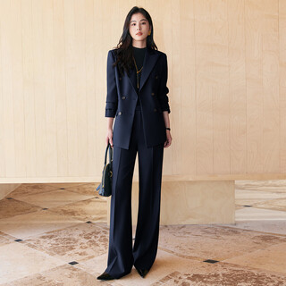 Bafeiya goddess style big-brand professional commuting versatile suit for women high-end western style slim slim suit two-piece suit navy long-sleeved suit + wide-leg pants 2xl