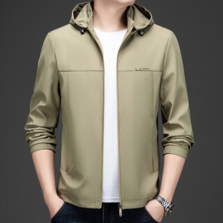 Lilan men's 2025 new high-end brand autumn men's hooded jacket simple windproof jacket high-end fashion windproof khaki 2xl 185 (recommended 150-165jin jin equals 0.5kg)