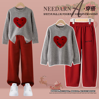 I.karnow boys' velvet pants 2025 new children's zodiac year thickened festive new year red sweatpants winter big children 19762 gray + 15197 red velvet good luck suit 120