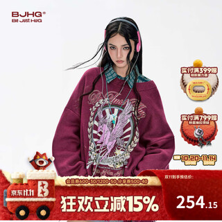 Bjhg reckless printed couple sweater women's autumn and winter 2025 new heavy fashion brand retro round neck sweater men's zhu ranhong m