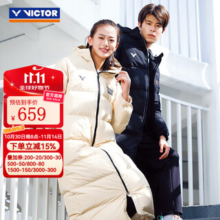 威克多（VICTOR）胜利2024新款羽毛球服加厚男女款中长款白鸭绒羽绒服时尚保暖防风 J-45703 C（黑色）中性款 2XL